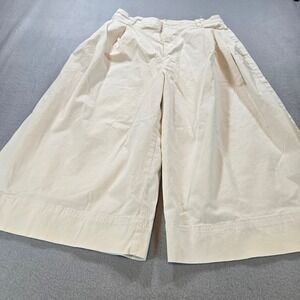 Anthropologie Cream Wide Leg Culotte Pants Pleated High Rise Beige US 2